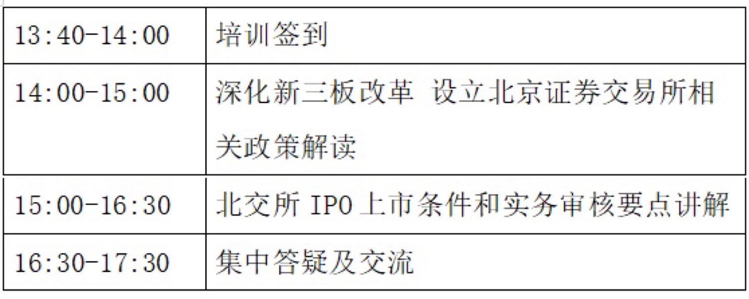 关于举办“北交所IPO上市条件和实务审核要点”专题培训会的通知(图1)